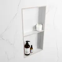 Mondiaz easy nis 59,5x29,5 cm in solid surface kleur linen | talc. 2 vakken geschikt voor in- of opbouw
