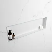 Mondiaz easy nis 89,5x29,5 cm in solid surface kleur clay | talc. 1 vak geschikt voor in- of opbouw