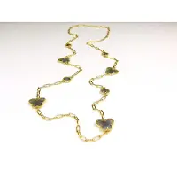 Sophie lange zilveren halsketting collier halssnoer geelgoud verguld Model Vlinder en Bol met grijze stenen