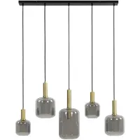 Light & Living Eettafel Hanglamp Lekar 5x E27 Messing Met Smoke Glas