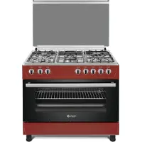 Wiggo WO-E905R - Gasfornuis - 5 Kookzones - 7 Ovenstanden - Wokbrander - Rood Rvs