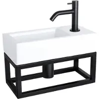 Differnz Ravo fonteinset - 38.5x18.5x25cm - Rechthoek - 1 kraangat - Gebogen matte zwarte kraan - met zwart frame - Keramiek Wit