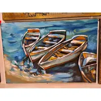 Trendy 3D Schilderij Metaal en hout - Roeiboten