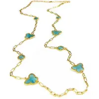 Sophie lange zilveren halsketting collier halssnoer geelgoud verguld Model Vlinder en Bol met turkoois blauwe stenen