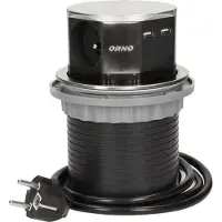 ORNO Inbouwstopcontact 3x250V met USB-lader, 1,5 meter, INOX OR-AE-1381