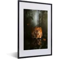 PosterMonkey Fotolijst incl. Poster - Tijger - Jungle - Water - Vlinder - 40x60 cm - Posterlijst