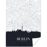 PosterMonkey Poster Kaart - Berlijn - Skyline - Simpel - 30x40 cm