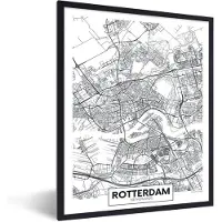 PosterMonkey Fotolijst incl. Poster - Kaart - Rotterdam - Rivieren - 30x40 cm - Posterlijst