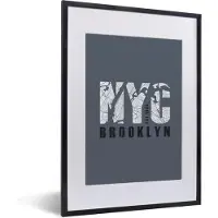 PosterMonkey Fotolijst incl. Poster - New York - Blauw - Plattegrond - 30x40 cm - Posterlijst - Stadskaart