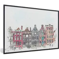 PosterMonkey Fotolijst incl. Poster - Illustratie - Waterverf - Amsterdam - 30x20 cm - Posterlijst