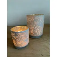COSY&TRENDY theelichthouder blad wit/goud large