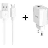 Hoco iPhone Lader - Premium USB Oplader inclusief lightning kabel van 2 Meter - Apple iPhone 11/11 PRO/ XS/ XR/ X/ iPhone 8/ 8 Plus/ iPhone SE/ etc. - Oplaadkabel en Adapter - wit