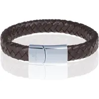Memphis gevlochten leren armband Bruin Zilver-22cm