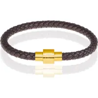 Memphis armband leer met edelstaal Donkerbruin Goud-23cm