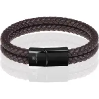 Memphis dubbele leren armband Donkerbruin Zwart-19cm