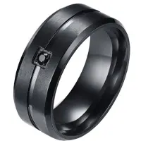 LGT JWLS Zwarte stalen heren ring met steen-19mm