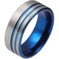 TJ Tom Jaxon Wolfraam heren ring Dubbele Groef Geborsteld Zilverkleurig Blauw-18mm