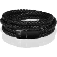 Memphis dubbele wrap armband Leer Zwart-20cm