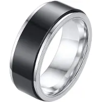LGT JWLS RVS heren ring Spinner Zilver met Zwart-21mm