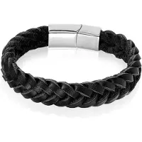 LGT JWLS Heren armband LGT Jewels Gevlochten Leer Edelstaal Zwart Zilverkleurig-21cm
