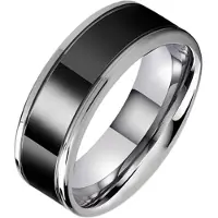 TJ Tom Jaxon Tom Jaxon heren ring Wolfraam Zwart Zilverkleurig Groef Glans-17mm