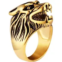 Mendes Heren ring edelstaal Wolf Goudkleurig-18mm