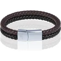 Memphis Dubbele leren armband Duo Color Zilver Zwart Bruin-18cm