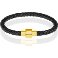 Memphis armband leer met edelstaal Zwart Goud-19cm