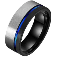 TJ Tom Jaxon Wolfraam heren ring Groef Zilverkleurig Zwart Blauw-17mm