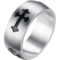 LGT JWLS RVS Heren ring met zwart kruis-19mm