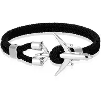 LGT JWLS Heren Armband Paracord Vliegtuig Anker Zilverkleurig Zwart-19cm