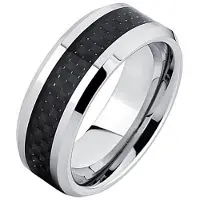 Mendes Wolfraam ring Carbon Fiber Zilver Zwart 8mm-19mm