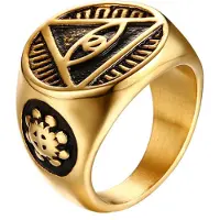 Mendes Edelstaal zegelring voor mannen Eye Of Providence Gold-18mm