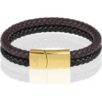 Memphis Dubbele leren armband Duo Color Goud-24cm