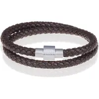 Memphis leren wrap armband Donkerbruin Zilver-18cm