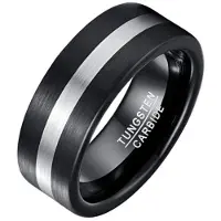 Mendes heren ring geborsteld Wolfraamcarbide Zwart Zilverkleurig-18mm
