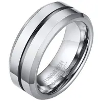 Mendes Wolfraam heren ring zilverkleurig met Zwarte streep-19mm