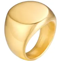 Mendes Stalen heren ring Ronde Zegel Goudkleurig-21mm