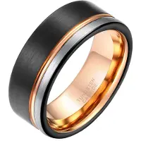 TJ Tom Jaxon Wolfraam heren ring Groef Zwart Zilverkleurig Rose-20mm