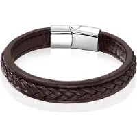 LGT JWLS LGT Jewels Heren Armband Bruin Leer Gevlochten Edelstaal Sluiting-19cm