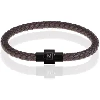 Memphis armband leer met edelstaal Donkerbruin Zwart-19cm