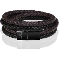 Memphis dubbele wrap armband Duo Leer Bruin Zwart-23cm