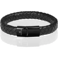 Memphis gevlochten leren armband Zwart-21cm