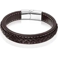 LGT JWLS LGT Jewels Heren Armband Bruin Leer Stitched Edelstaal Sluiting-19cm