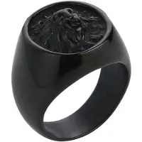 Mendes heren ring Leeuw Edelstaal Zwart-21.5mm