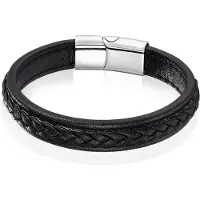 LGT JWLS LGT Jewels Heren Armband Zwart Leer Gevlochten Edelstaal Sluiting-21cm