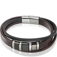 Mendes heren armband Multi Leer Edelstaal Bruin Zwart-21cm