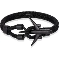 LGT JWLS Heren Armband Paracord Vliegtuig Anker Zwart-21cm