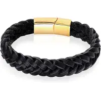 LGT JWLS Heren armband LGT Jewels Gevlochten Leer Edelstaal Zwart Goudkleurig-19cm