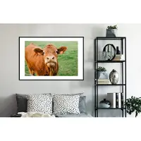 PosterMonkey Fotolijst incl. Poster - Koe - Bruin - Gras - 120x80 cm - Posterlijst